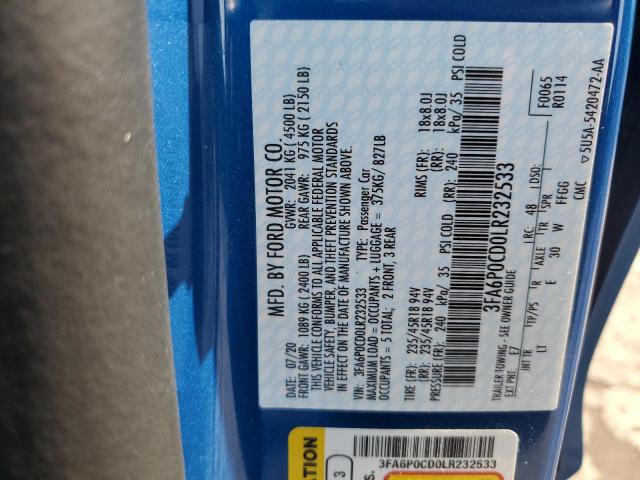 Продажа на аукционе авто 2020 Ford Fusion Sel, vin: 3FA6P0CD0LR232533, номер лота: 64975223