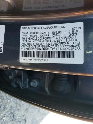 Aukcja sprzedaży 2019 Honda Accord Lx, vin: 1HGCV1F10KA144683, numer aukcji: 62987543