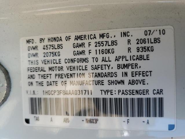 Aukcja sprzedaży 2010 Honda Accord Exl, vin: 1HGCP3F84AA031711, numer aukcji: 63010883