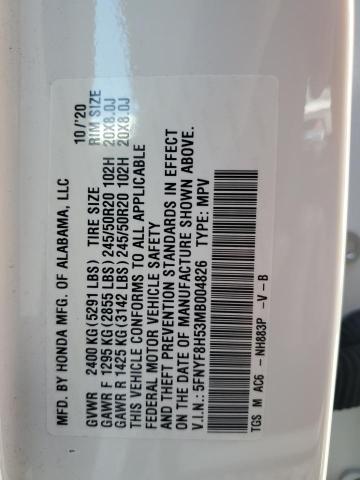 2021 Honda Passport Exl მანქანა იყიდება აუქციონზე, vin: 5FNYF8H53MB004826, აუქციონის ნომერი: 65494543