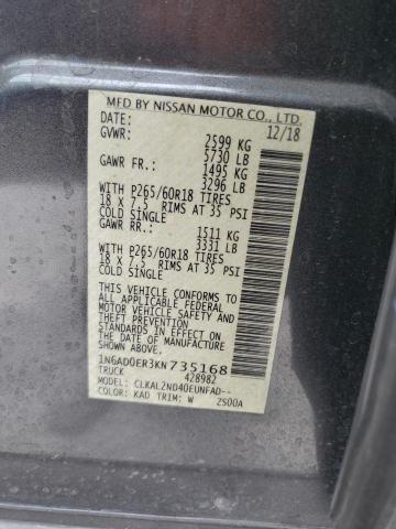 2019 Nissan Frontier S მანქანა იყიდება აუქციონზე, vin: 1N6AD0ER3KN735168, აუქციონის ნომერი: 62423153