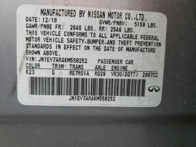 62650313 :رقم المزاد ، JN1EV7AR4KM558252 vin ، 2019 Infiniti Q50 Luxe مزاد بيع