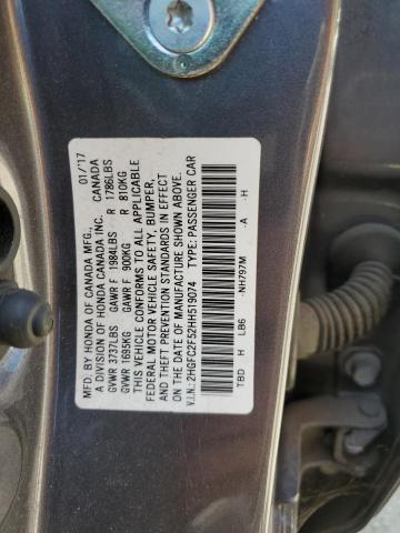 Продажа на аукционе авто 2017 Honda Civic, vin: 2HGFC2F52HH519074, номер лота: 63692244