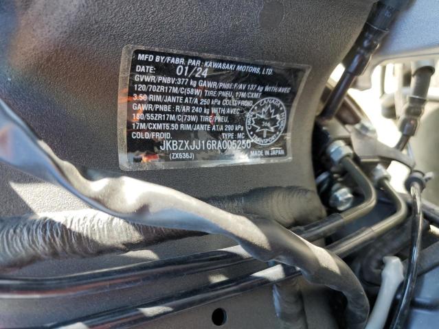 2024 Kawasaki Zx636 მანქანა იყიდება აუქციონზე, vin: JKBZXJJ16RA005250, აუქციონის ნომერი: 66553814