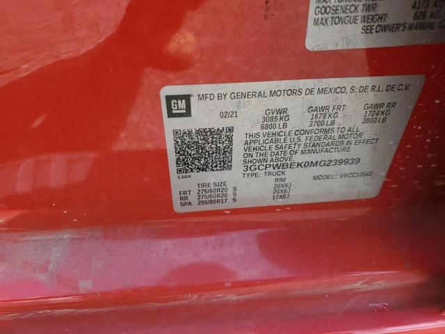 Продаж на аукціоні авто 2021 Chevrolet Silverado, vin: 3GCPWBEK0MG239939, номер лоту: 68231764