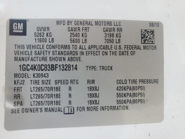 2011 Chevrolet Silverado მანქანა იყიდება აუქციონზე, vin: 1GC4K0C83BF132814, აუქციონის ნომერი: 68754804