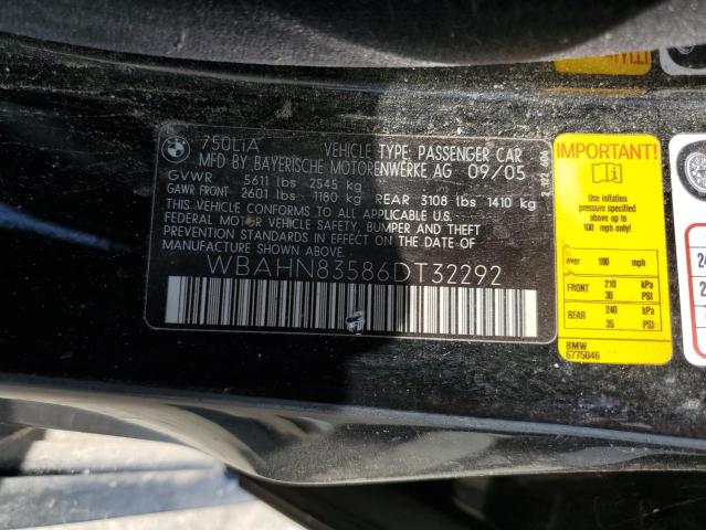 66996524 :رقم المزاد ، WBAHN83586DT32292 vin ، 2006 Bmw 750 مزاد بيع