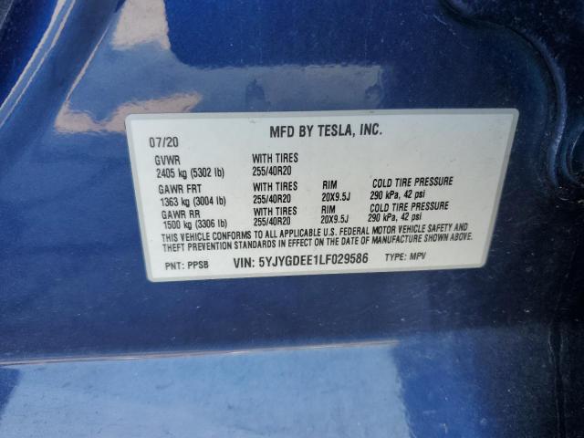 2020 Tesla Model Y მანქანა იყიდება აუქციონზე, vin: 5YJYGDEE1LF029586, აუქციონის ნომერი: 68735765