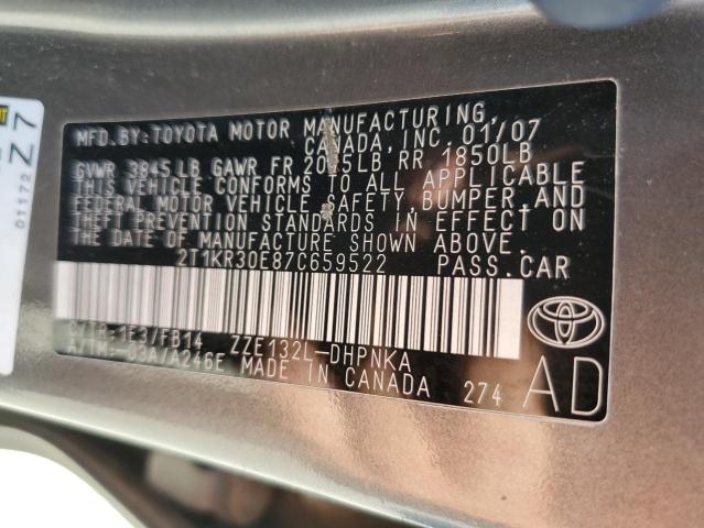 Продаж на аукціоні авто 2007 Toyota Corolla Ma, vin: 2T1KR30E87C659522, номер лоту: 70782285