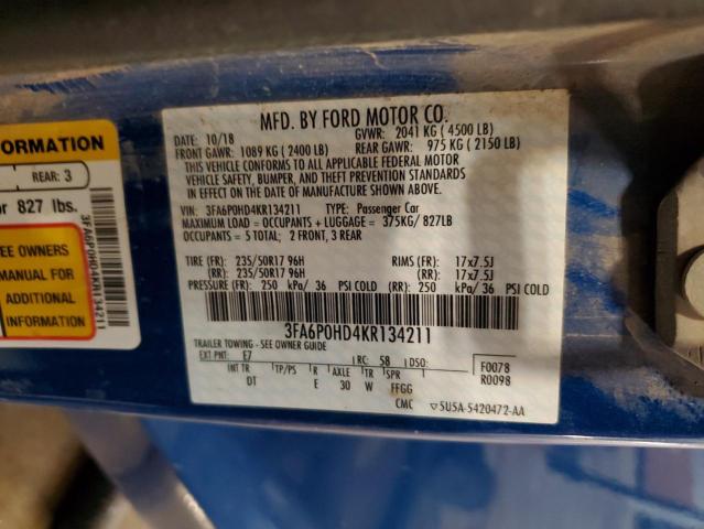 Продаж на аукціоні авто 2019 Ford Fusion, vin: 3FA6P0HD4KR134211, номер лоту: 70679285