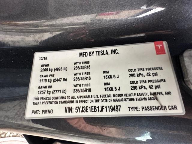 2018 Tesla Model 3 მანქანა იყიდება აუქციონზე, vin: 5YJ3E1EB1JF119497, აუქციონის ნომერი: 67532065