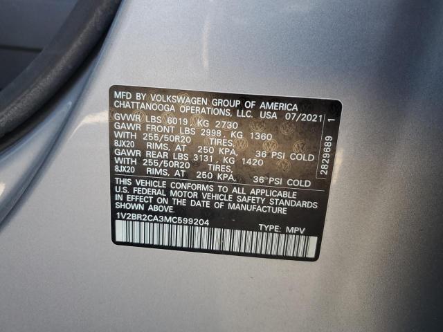 Продажа на аукционе авто 2021 Volkswagen Atlas Sel, vin: 1V2BR2CA3MC599204, номер лота: 69124425