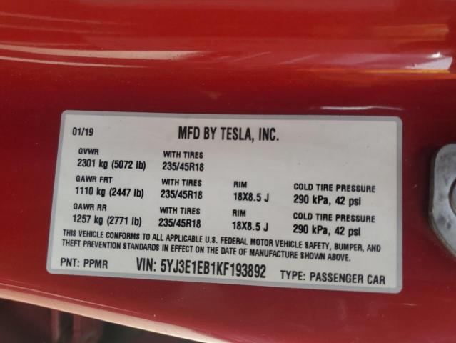 Aukcja sprzedaży 2019 Tesla Model 3, vin: 5YJ3E1EB1KF193892, numer aukcji: 69720135