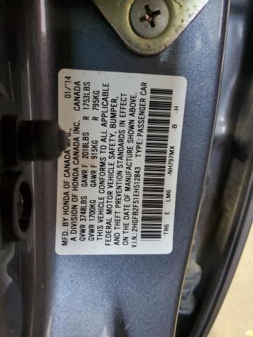 2014 Honda Civic Lx მანქანა იყიდება აუქციონზე, vin: 2HGFB2F51EH512843, აუქციონის ნომერი: 67798885