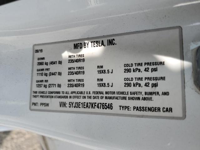 Продажа на аукционе авто 2019 Tesla Model 3, vin: 5YJ3E1EA7KF476546, номер лота: 68526885