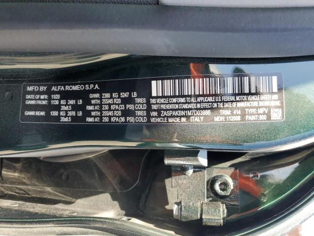 2021 Alfa Romeo Stelvio Ti მანქანა იყიდება აუქციონზე, vin: ZASPAKBN1M7D03986, აუქციონის ნომერი: 70007655
