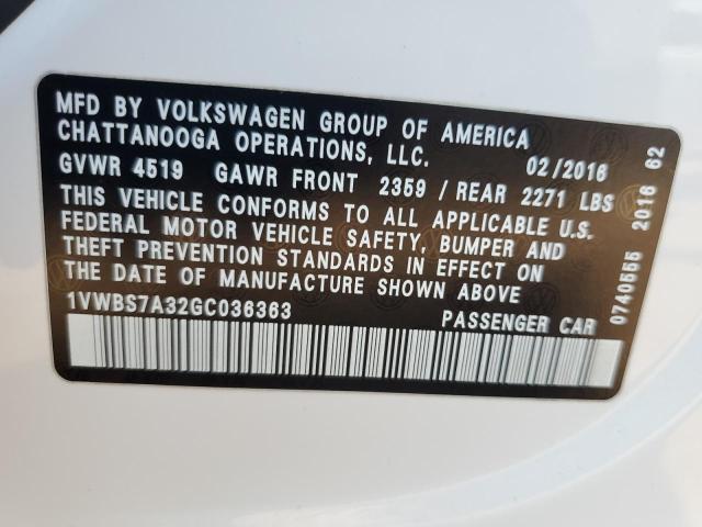 Aukcja sprzedaży 2016 Volkswagen Passat Se, vin: 1VWBS7A32GC036363, numer aukcji: 68684985
