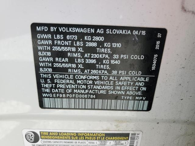 69992985 :رقم المزاد ، WVGEF9BP0FD006784 vin ، 2015 Volkswagen Touareg V6 مزاد بيع