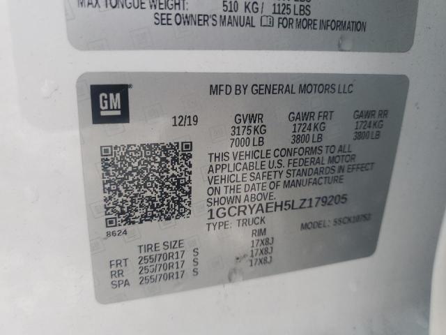 72608625 :رقم المزاد ، 1GCRYAEH5LZ179205 vin ، 2020 Chevrolet Silverado مزاد بيع