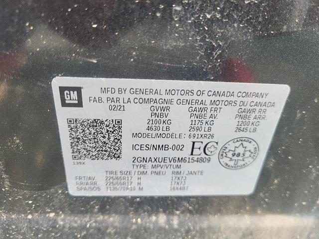 2021 Chevrolet Equinox Lt მანქანა იყიდება აუქციონზე, vin: 2GNAXUEV6M6154809, აუქციონის ნომერი: 64590405
