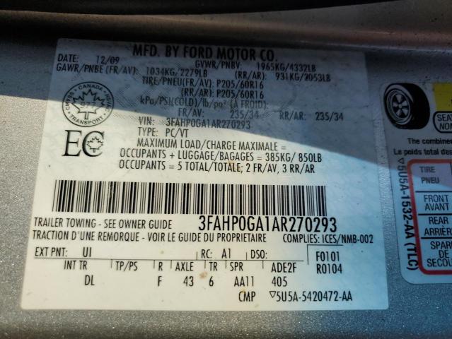 Продажа на аукционе авто 2010 Ford Fusion, vin: 3FAHP0GA1AR270293, номер лота: 68814575