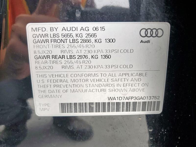 70670815 :رقم المزاد ، WA1D7AFP3GA013752 vin ، 2016 Audi Q5 مزاد بيع