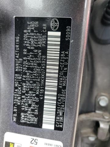 68615265 :رقم المزاد ، 4T1B11HKXKU745928 vin ، 2019 Toyota Camry مزاد بيع