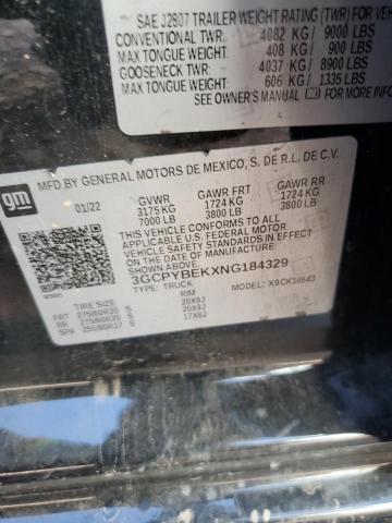 2022 Chevrolet Silverado Ltd მანქანა იყიდება აუქციონზე, vin: 3GCPYBEKXNG184329, აუქციონის ნომერი: 70365745
