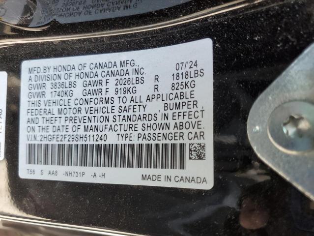 69053825 :رقم المزاد ، 2HGFE2F29SH511240 vin ، 2025 Honda Civic Lx مزاد بيع
