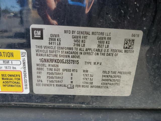 Продаж на аукціоні авто 2016 Chevrolet Traverse L, vin: 1GNKRFKD0GJ337815, номер лоту: 67897265