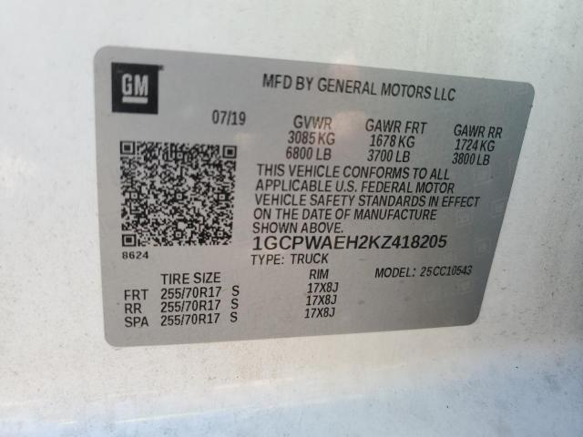 Aukcja sprzedaży 2019 Chevrolet 1500, vin: 1GCPWAEH2KZ418205, numer aukcji: 69665385