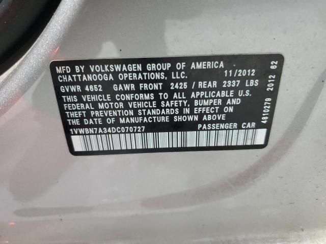 Продаж на аукціоні авто 2013 Volkswagen Passat Se, vin: 1VWBN7A34DC070727, номер лоту: 68444555
