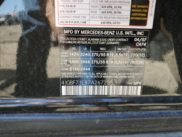 2007 Mercedes-benz Gl 450 4matic მანქანა იყიდება აუქციონზე, vin: 4JGBF71E87A267235, აუქციონის ნომერი: 69205305