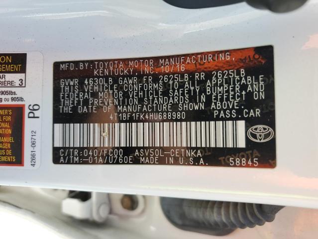 2017 Toyota Camry Le მანქანა იყიდება აუქციონზე, vin: 4T1BF1FK4HU688980, აუქციონის ნომერი: 70218165