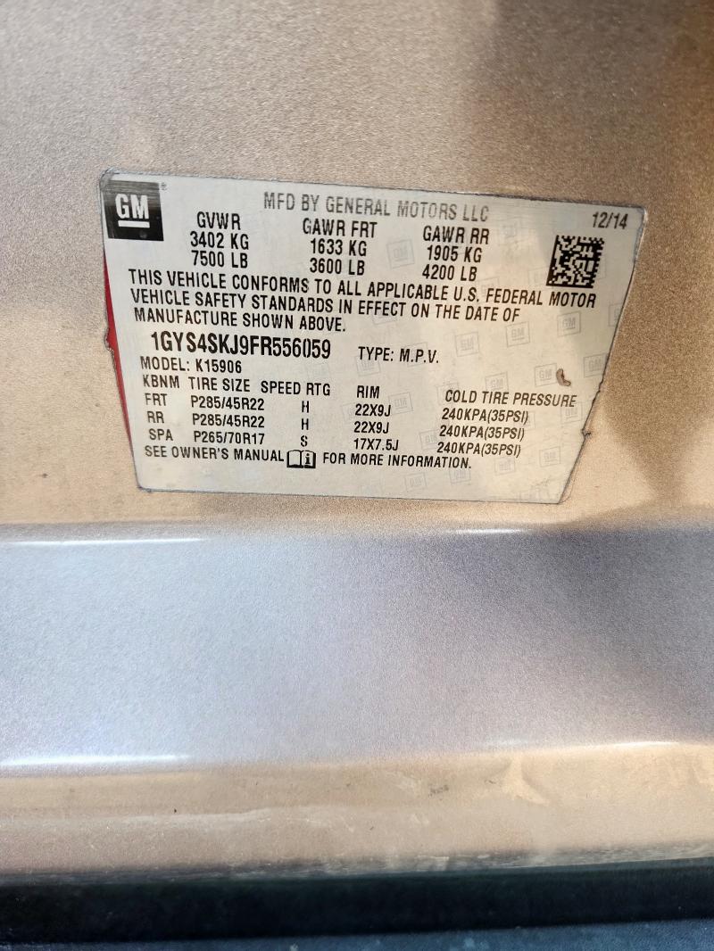 69801405 :رقم المزاد ، 1GYS4SKJ9FR556059 vin ، 2015 Cadillac Escalade مزاد بيع
