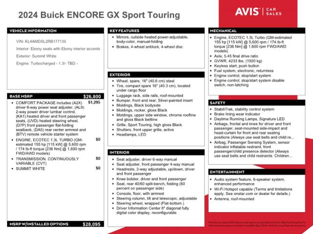 Aukcja sprzedaży 2024 Buick Encore Gx, vin: KL4AMDSL2RB177135, numer aukcji: 70271265