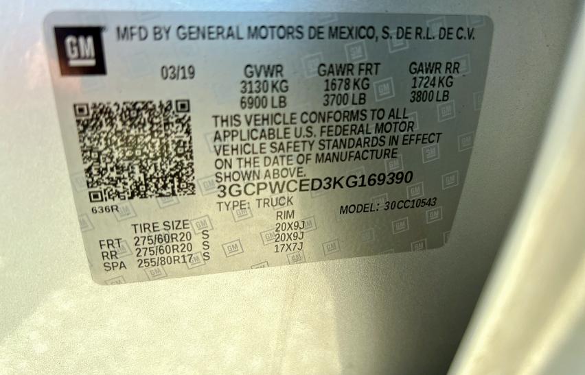 Aukcja sprzedaży 2019 Chevrolet Silverado, vin: 3GCPWCED3KG169390, numer aukcji: 67947005