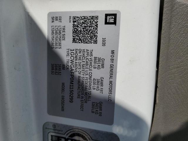 Aukcja sprzedaży 2021 Chev Express G2500, vin: 1GCWGAFP0M1150299, numer aukcji: 68136955