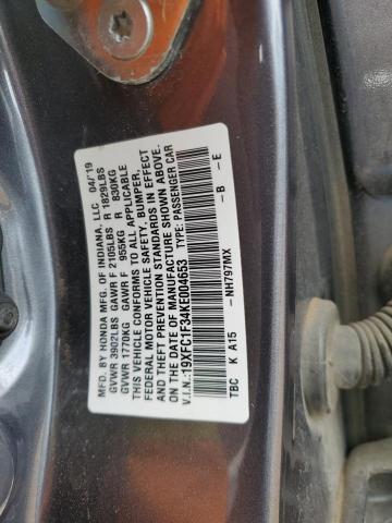 2019 Honda Civic Ex მანქანა იყიდება აუქციონზე, vin: 19XFC1F34KE004653, აუქციონის ნომერი: 69515335