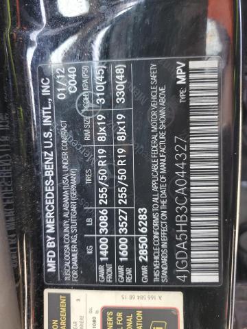 Aukcja sprzedaży 2012 Mercedes-benz Ml, vin: 4JGDA5HB3CA044327, numer aukcji: 70884875