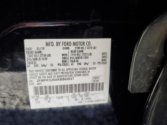2019 Ford Edge Sel მანქანა იყიდება აუქციონზე, vin: 2FMPK3J9XKBB62027, აუქციონის ნომერი: 68172005