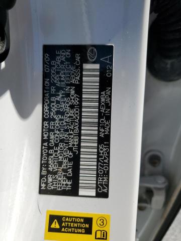 70546285 :رقم المزاد ، JTHBB1BAXA2001997 vin ، 2010 Lexus Hs مزاد بيع