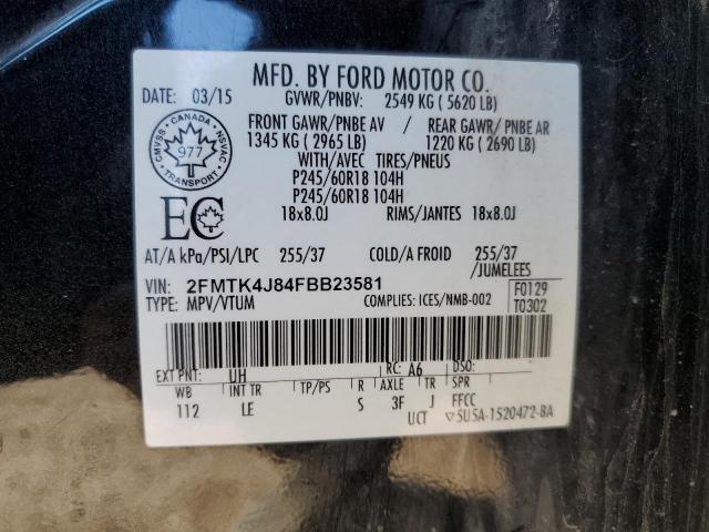69661075 :رقم المزاد ، 2FMTK4J84FBB23581 vin ، 2015 Ford Edge مزاد بيع