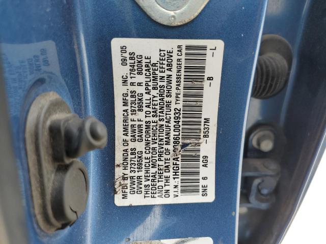 Aukcja sprzedaży 2006 Honda Civic Ex, vin: 1HGFA16886L004932, numer aukcji: 68499265