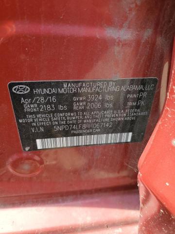 67114205 :رقم المزاد ، 5NPD74LF8HH067142 vin ، 2017 Hyundai Elantra Se مزاد بيع