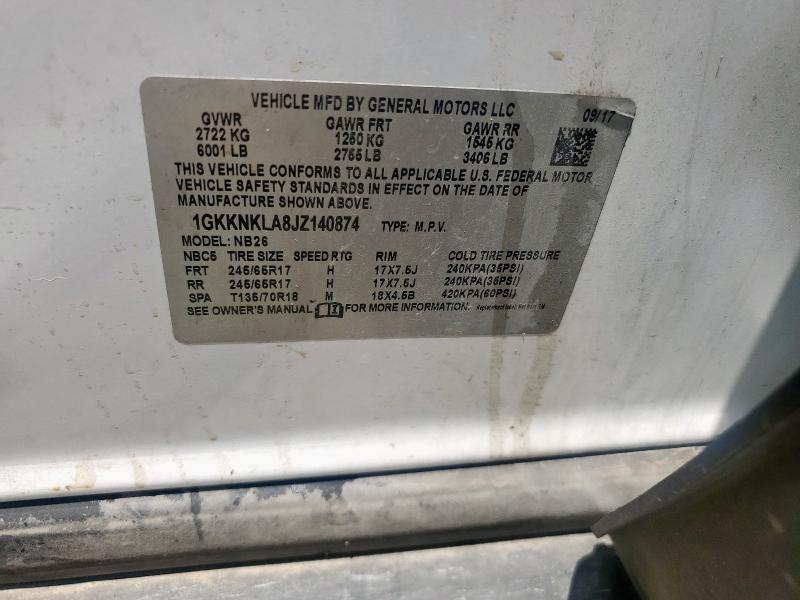 67590175 :رقم المزاد ، 1GKKNKLA8JZ140874 vin ، 2018 Gmc Acadia Sle مزاد بيع