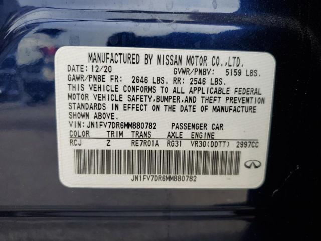 2021 Infiniti Q50 Red Sp მანქანა იყიდება აუქციონზე, vin: JN1FV7DR6MM880782, აუქციონის ნომერი: 64563415