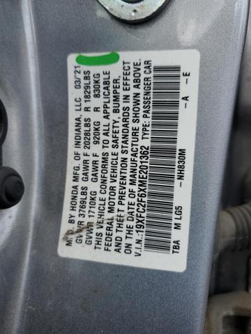 Aukcja sprzedaży 2021 Honda Civic Lx, vin: 19XFC2F6XME201362, numer aukcji: 70555055