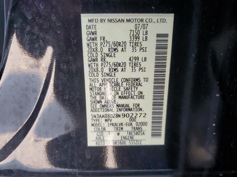 68307185 :رقم المزاد ، 5N3AA08D28N902272 vin ، 2008 Infiniti Qx56 مزاد بيع