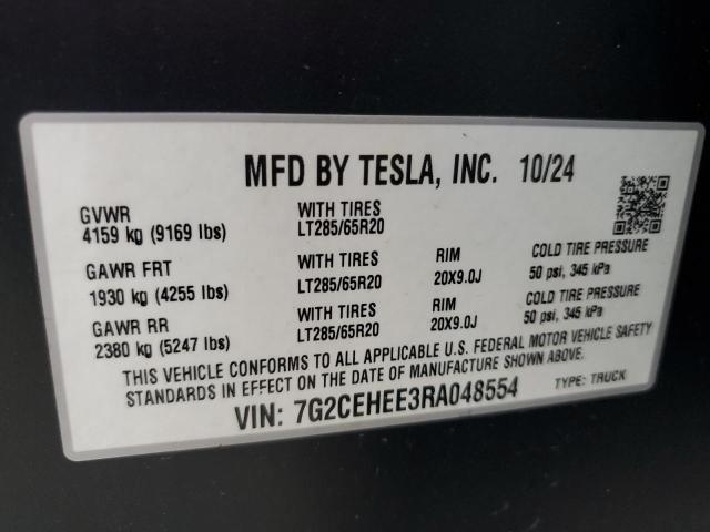 2024 Tesla Cybertruck მანქანა იყიდება აუქციონზე, vin: 7G2CEHEE3RA048554, აუქციონის ნომერი: 69672765